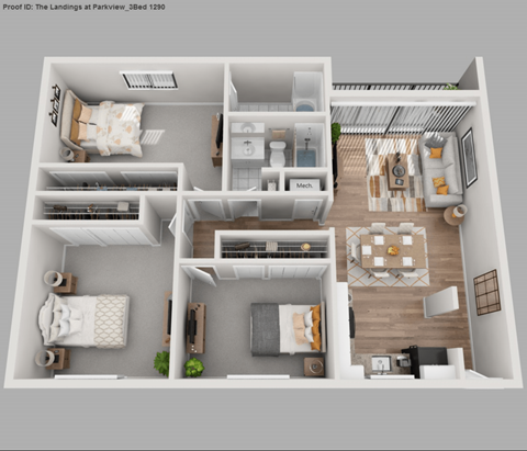 a 3 bedroom floor plan of a 2100 sq ft apartment